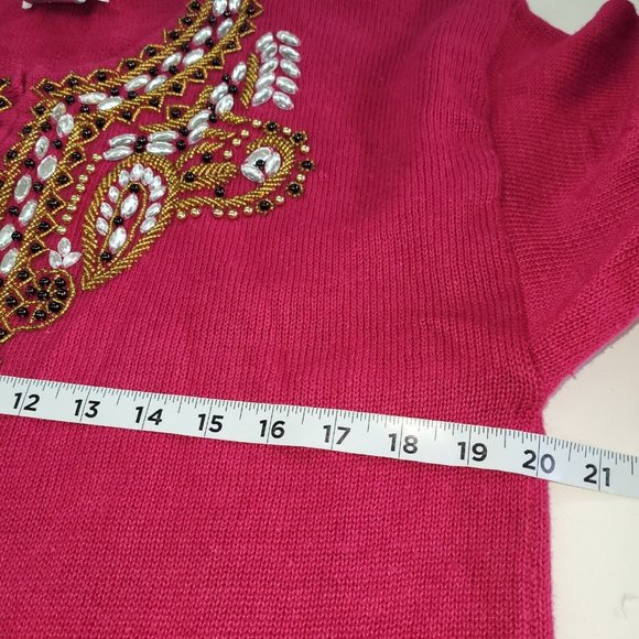 Cervelle Sweater Women L Vintage Beaded Embroidered Cardigan Removable Pads Pink - Picture 8 of 11